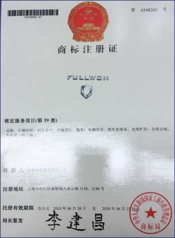 Trademark registration certificate